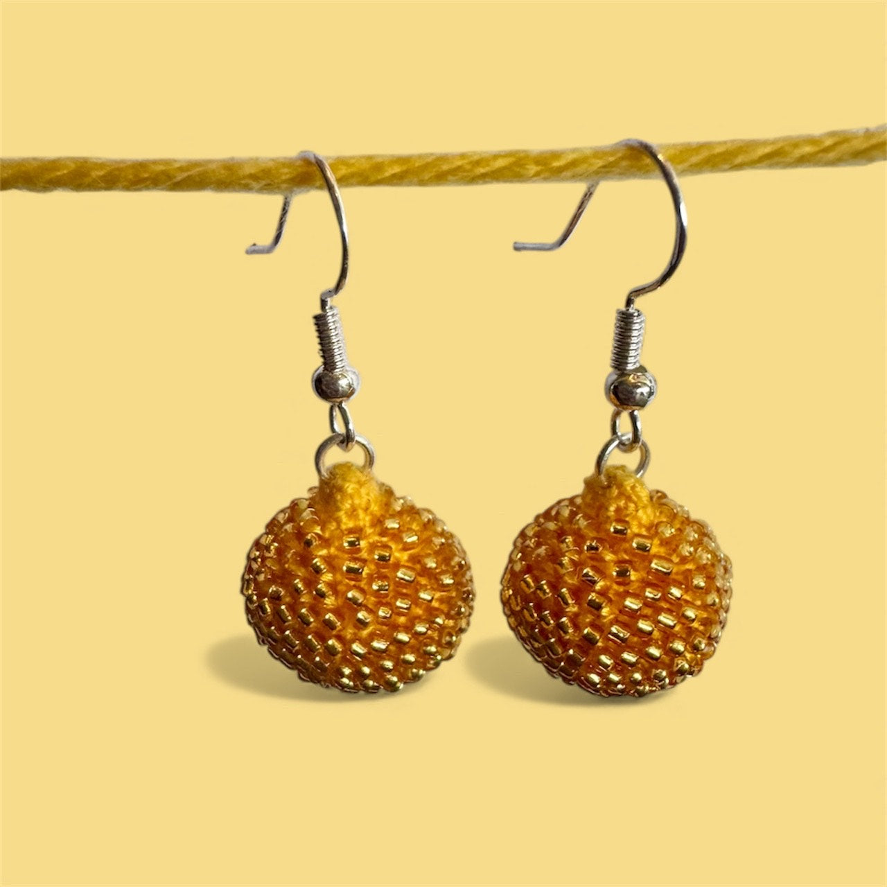 Gold Ornament Beaded Microcrochet Hypoallergenic Earrings