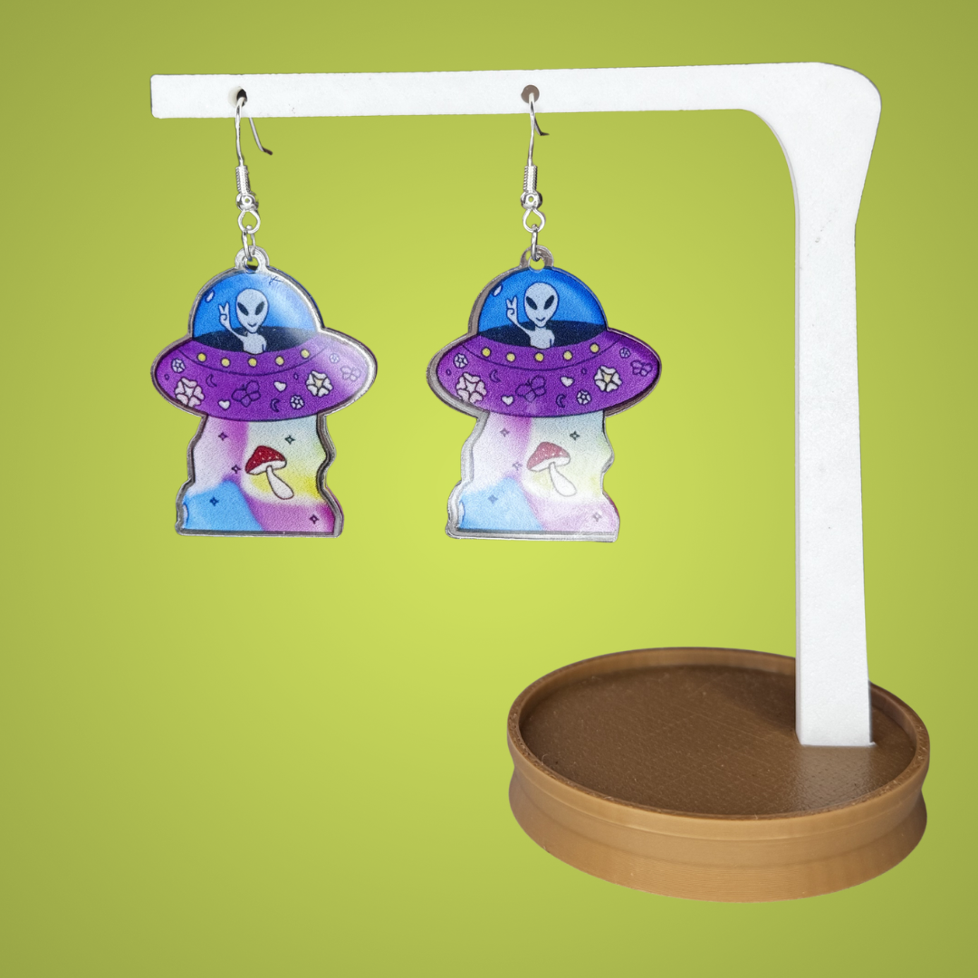 Mushroom Rainbow UFO Earrings