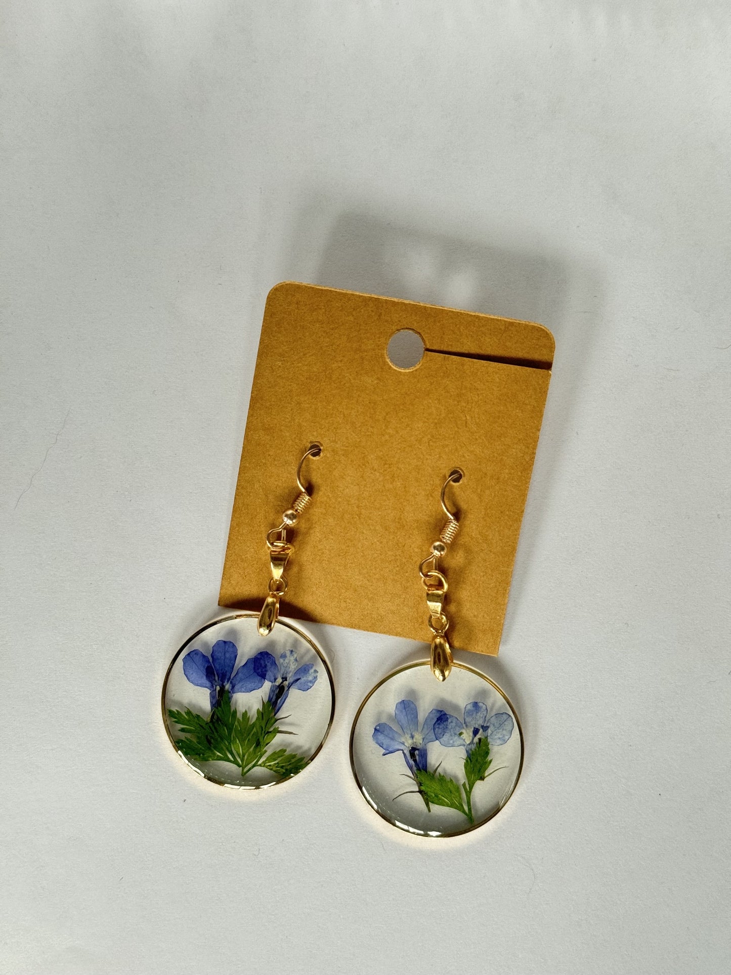 Dried Flower Earrings, Resin Earrings, Blue Floral Earrings