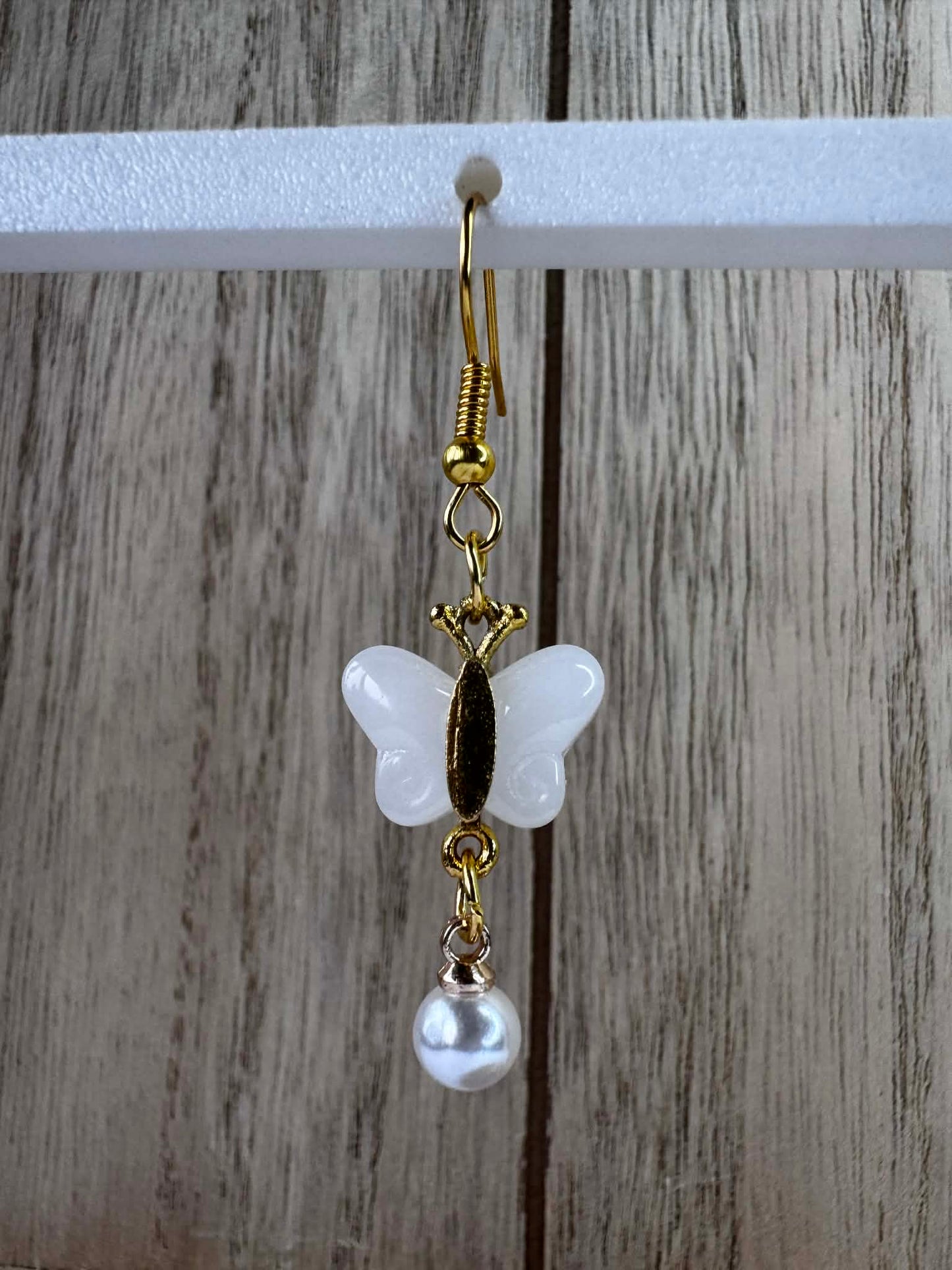 White and Gold Butterfly Earrings