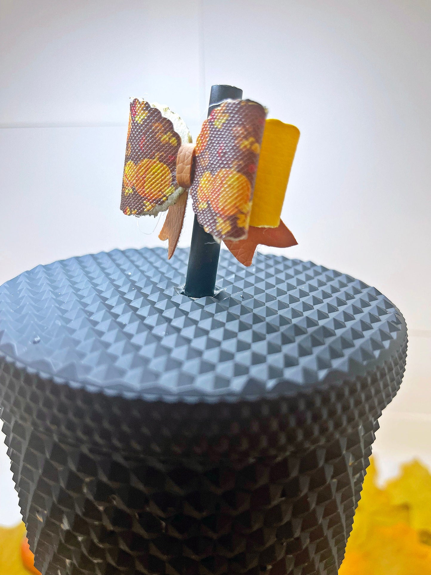 Pumpkin Thanksgiving Fall Straw Topper | Faux Leather Bow | Mini Bow | Straw Bow