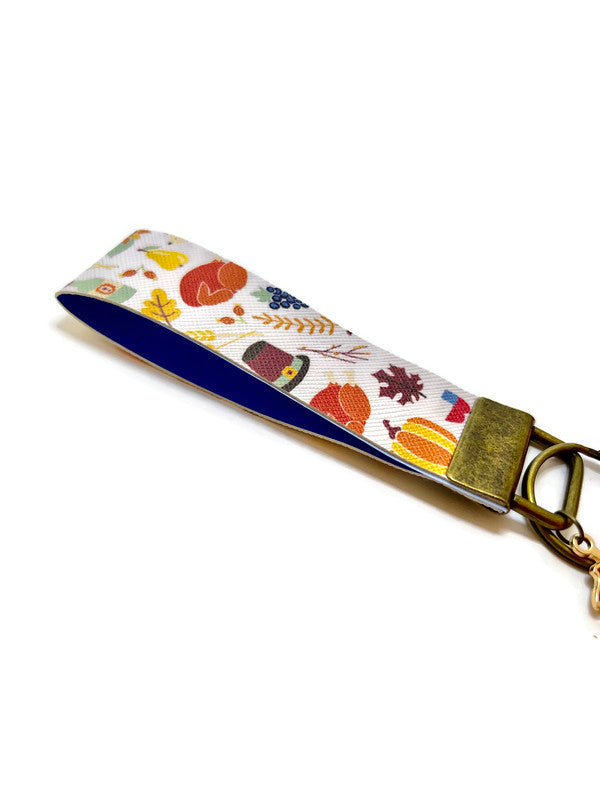 Colorful Thanksgiving Dinner Wristlet Keychain