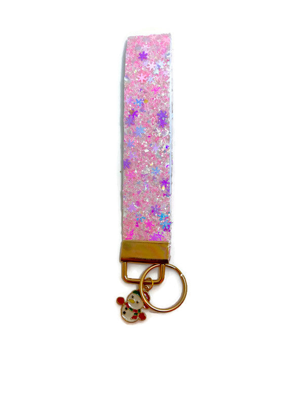 Glitter Snowflake Wristlet Keychain