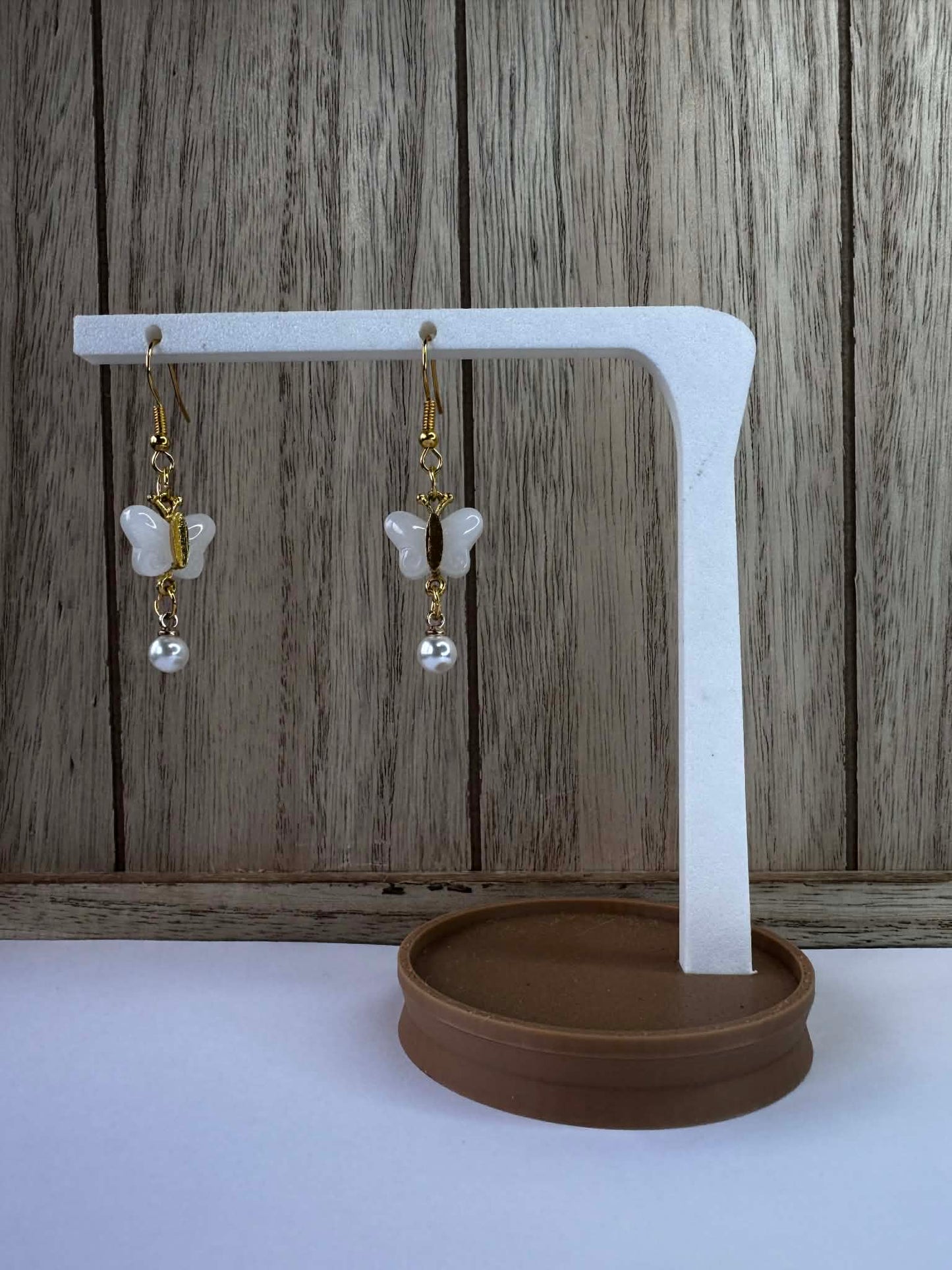 White and Gold Butterfly Earrings