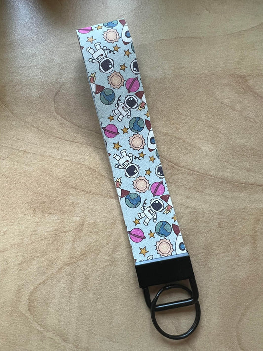 Astronauts, Space, and Rockets Long Wristlet Keychain