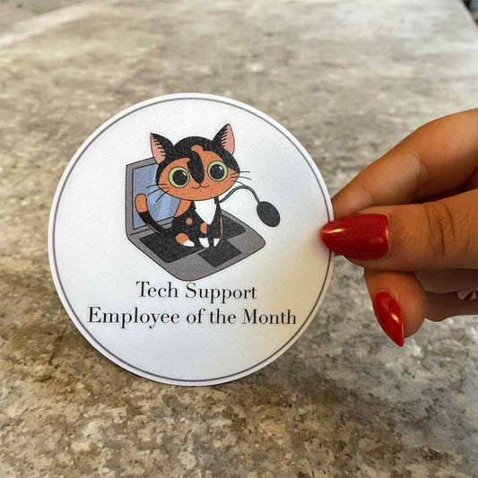 Tech Support Cat Sticker | Funny Workplace Humor | Cute Vinyl Decal