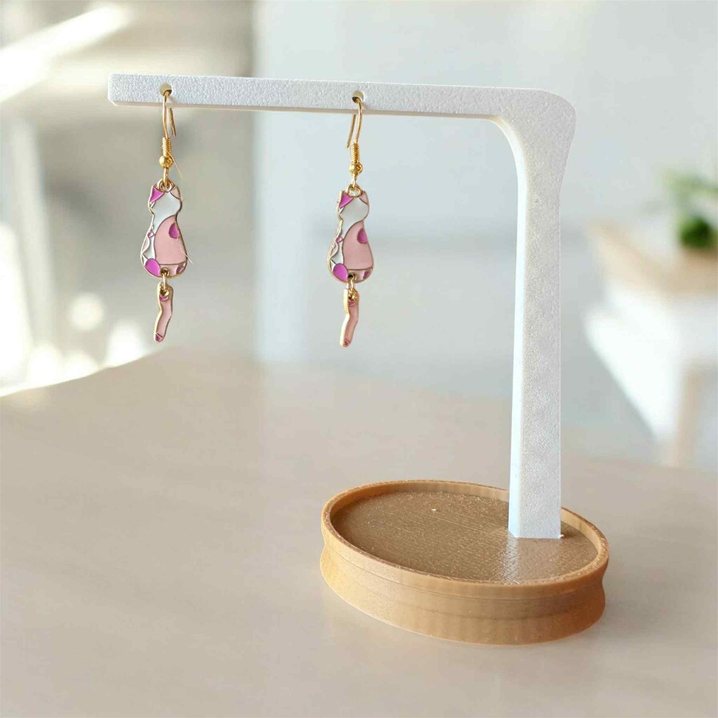 Pink Cat Earrings | Whimsical Animal Jewelry | Lightweight Hypoallergenic Dangles