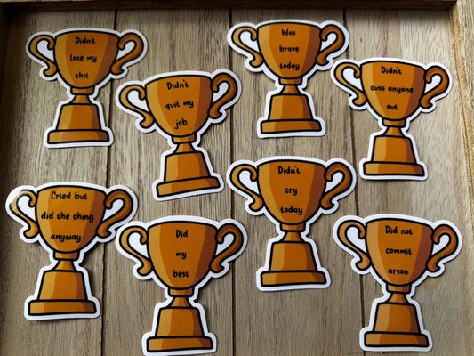 Adult Trophy Stickers | Motivational Decals | Water Bottle Encouragement