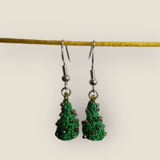 Micro Crochet Christmas Tree Hypoallergenic Earrings