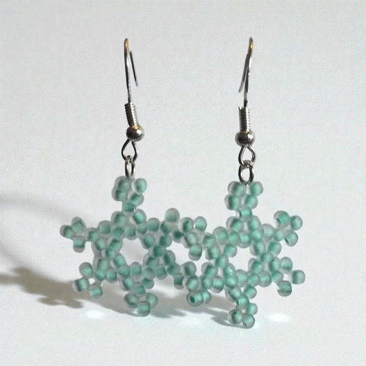 Blue Beaded Snowflake Winter Hypoallergenic Earrings