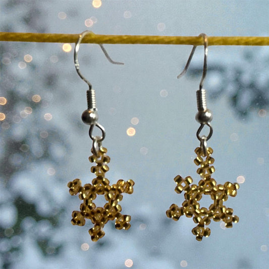 Small Gold Beaded Snowflake Hypoallergenic Earrings