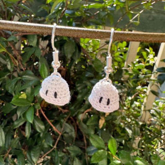 White Micro Crochet Halloween Ghost Earrings