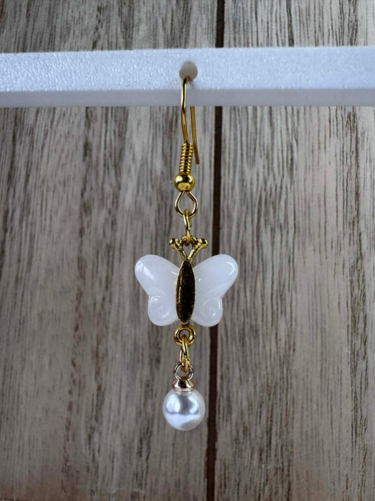 White and Gold Butterfly Earrings