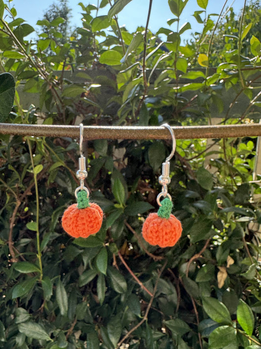 Orange Micro Crochet Pumpkin Earrings