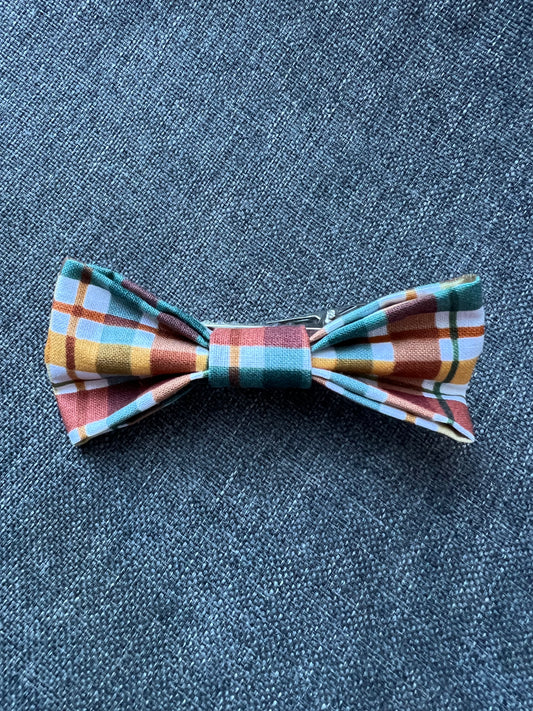 Fall Brown, Blue, White, and Yellow Plaid Hairbow